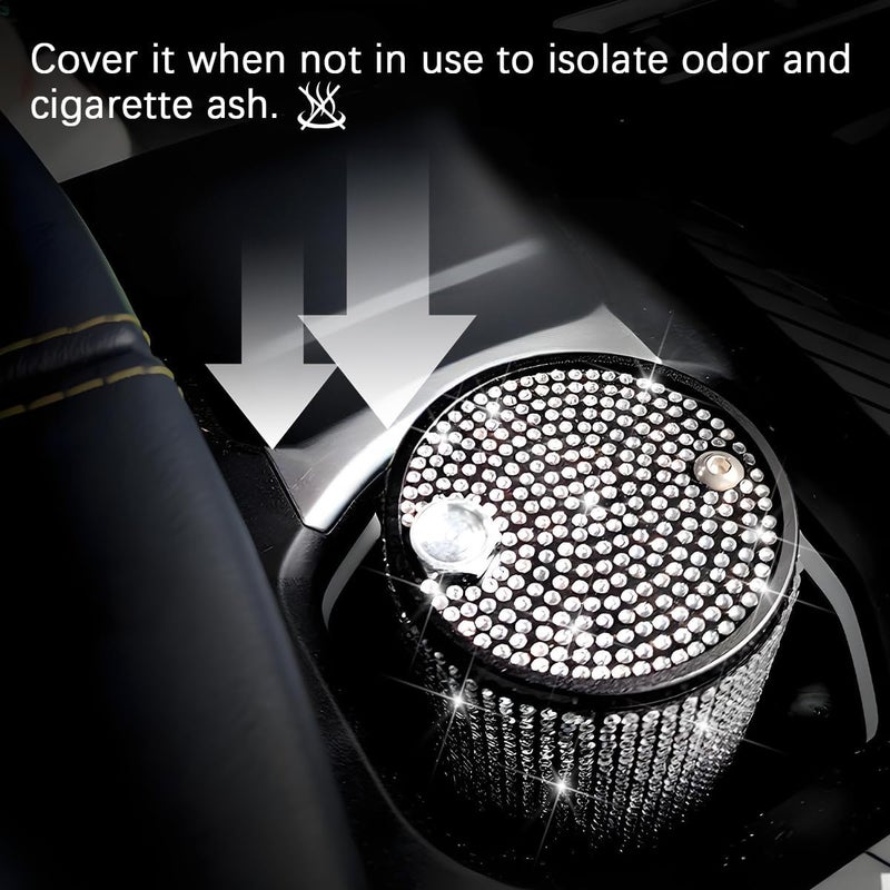 Sandfren Bling Car Ashtray, Crystal Rhinestone Smokeless Vehicle Cup Holder Cigarette Ashtray with Lid, Portable Auto Interior Accessories for Women Girls, Universal for Truck SUV Sedan (Black) - Image 5
